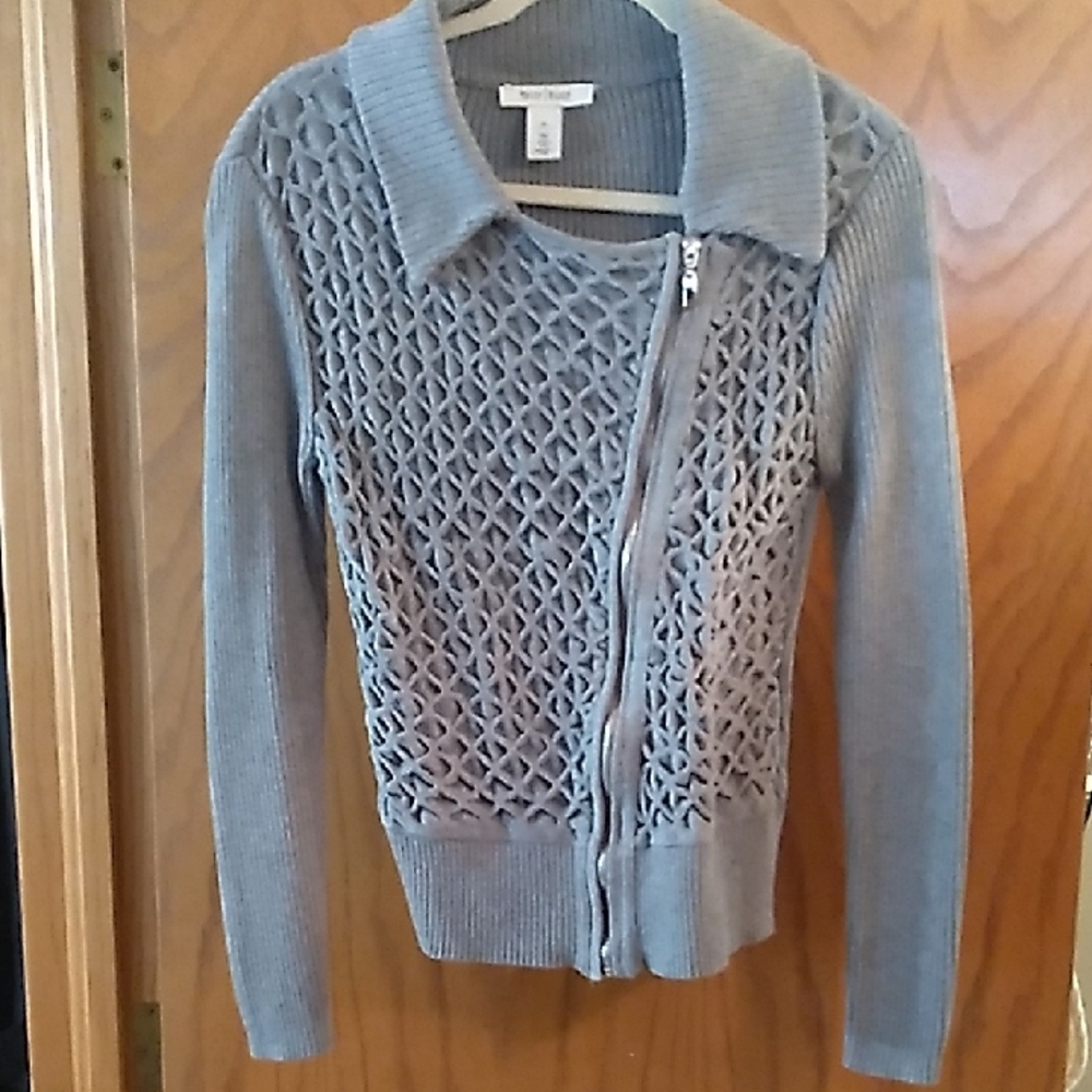 White House Black Market Gray Zip Cardigan